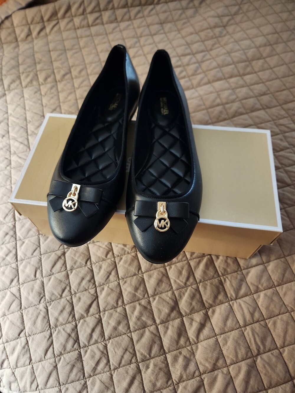 Michael Kors Black Ballet Flats with Gold MK Charm